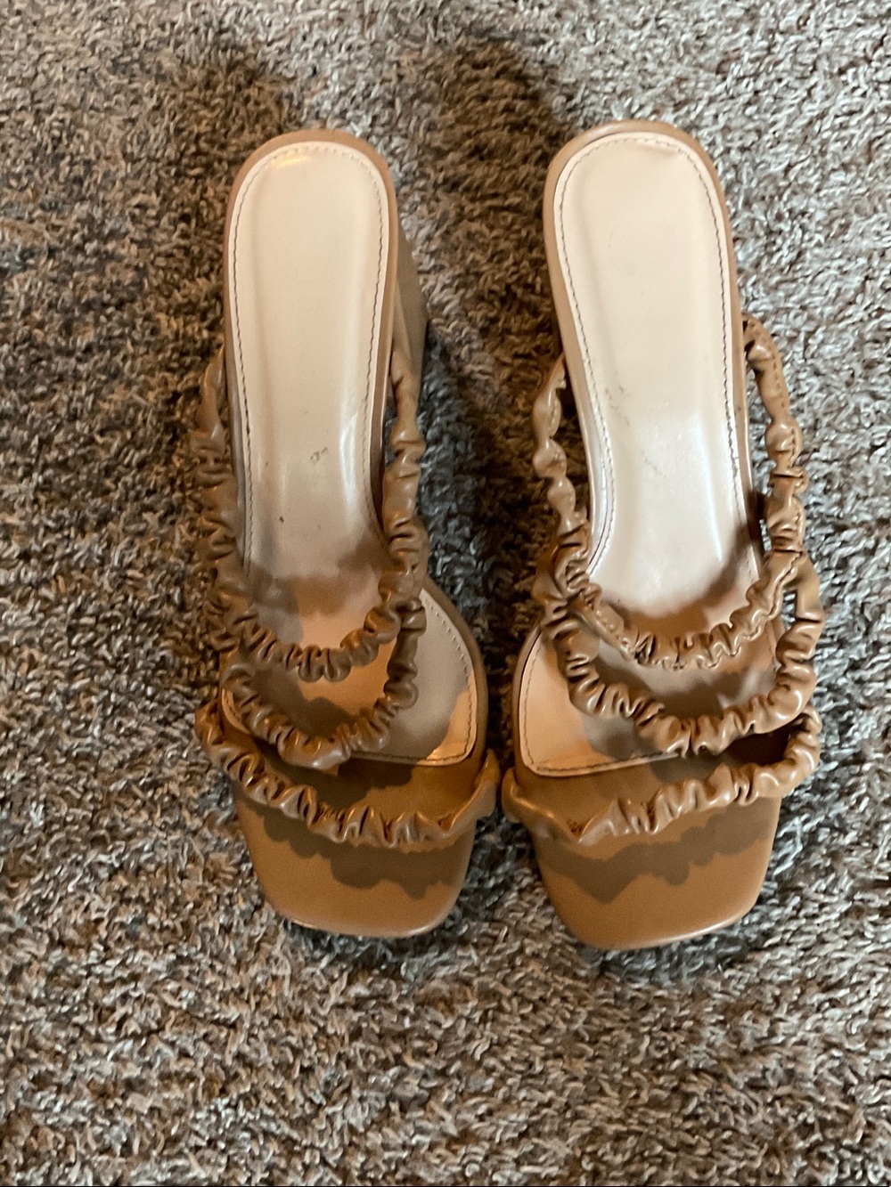 Womens Tan Ruched Strap Heeled Sandals